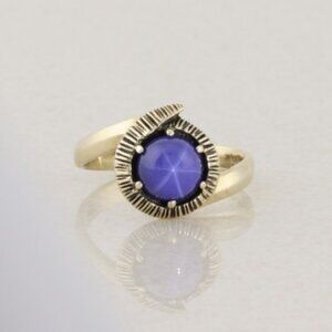 10k Yellow Gold Lab Created Blue Star Sapphire Ring Size 7